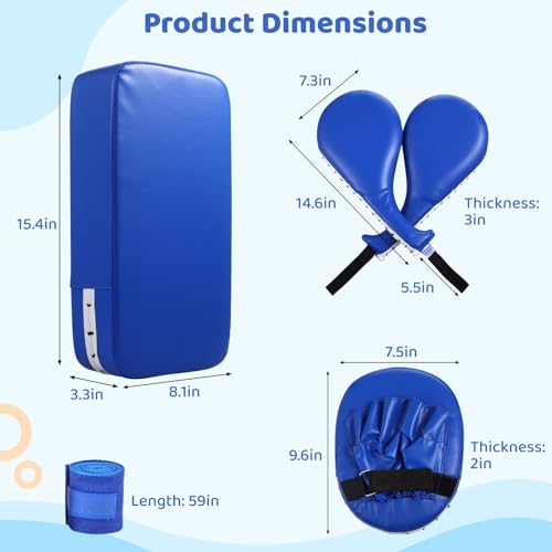 7 in1 Taekwondo Kick Pad Set, Boxing Training Equipment, Martial Art Kicking Pad, PU Leather Boxing Focus Pad, Target Punching Pads and Hand Wraps for Karate, Sparring, MMA, Muay Thai - color: Blue