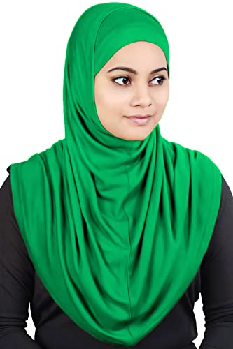 MyBatua Women's 2-Piece Al-Amira Hijab with Under Scarf/Cap/Bonnet in Soft Viscose Jersey, Ready to Wear HJ-129 - color: Emerald