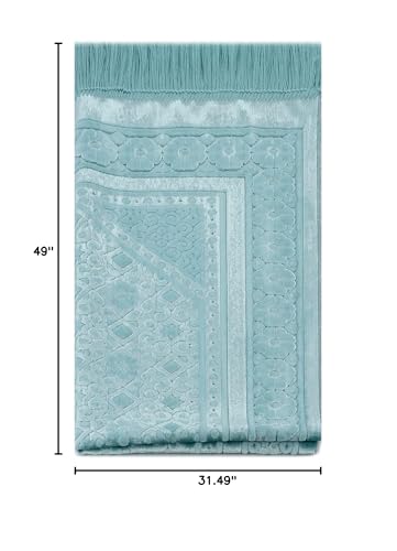 ihvan online, Soft Plush Lux Velvet Muslim Prayer Rug | Thick Janamaz | Sajadah | Soft Islamic Prayer Rug | Islamic Gifts | Prayer Carpet Mat, Elegant, Color: Blue - color: Blue