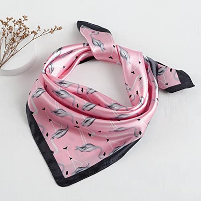 QBSM Womens 23.6 inch Satin Silk Feeling Formal Square Neck Scarf Head Hair Wraps Kerchief - color: Flamingo-pink