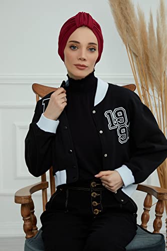 Aisha's Design Instant Turban Plain Cotton Scarf Head Wrap Lightweight Hat Bonnet Cap for Women - color: Maroon