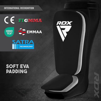 RDX Shin Guards Kickboxing Muay Thai, SATRA Approved, MMA Leg Instep Protection Pads, Sparring Training Martial Arts Boxing, Elasticated Padded Protector, Karate BJJ Taekwondo Gear, Men Women - color: Black, size: Small