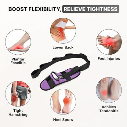DMoose Fitness Foot & Calf Stretcher with Adjustable Padded Stretching Strap for Plantar Fasciitis, Hamstring, Heel Spurs and Achilles Tendonitis Relief - Yoga Leg Stretch Strap for Flexibility - color: Purple