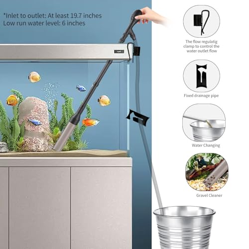 Large Gravel Vacuum for Aquarium, Adjustable Length Manual 256GPH Aquarium Gravel Cleaners, Low Water Level Fish Tank Water Changer with Suction Ball, Use for Fish Tank Cleaning Gravel and Sand