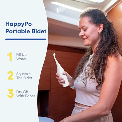 오리지널 HAPPYPO 여행용 비데 - 부드러운 클렌징을 위한 휴대용 비데 - 가정 또는 여행용 휴대용 위생 병 - 여성용 물티슈 및 샤워병 교체 - color: 화이트., size: 1개(1팩)