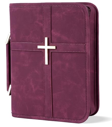 Vegan Leather Bible Cover Case, Bible Bag with Phone Pocket, Bible Case for Women, Christian Gift Box Packaging (Red) - color: Red