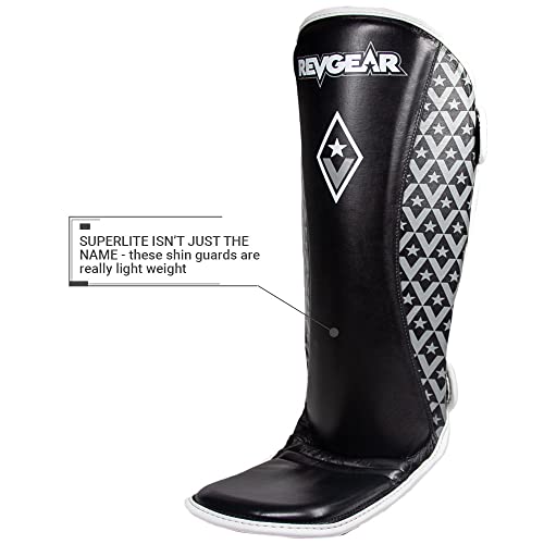 Revgear Superlite Light Weight Leather Shin Guards | for Martial Arts and MMA - color: Black, size: X-Large