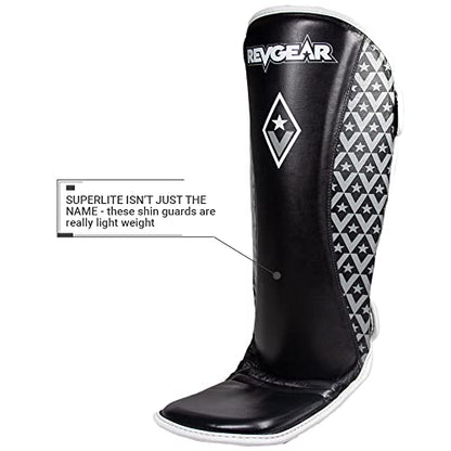 Revgear Superlite Light Weight Leather Shin Guards | for Martial Arts and MMA - color: Black, size: X-Large
