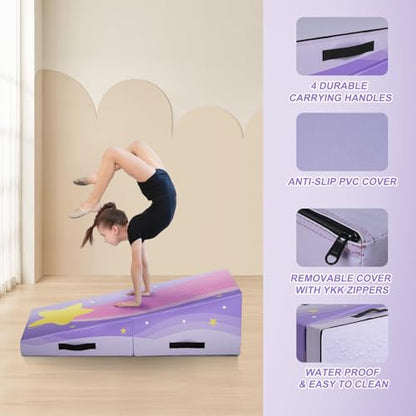 Kangaroo Hoppers Gymnastics Cheese Wedge Mat for Kids Ages 1-12 | 3 Sizes Folding Incline Mat with High-Density EPE Foam and Removable PVC Leather Cover, Home Gym Training Equipment - color: Purple, size: 48" x 24" x 14"