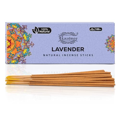 raajsee Lavender Incense Sticks 100 Gm Pack-100% Pure Organic Natural Hand Rolled Free from Chemicals-for Church,Aroma Therapy,Relaxation,Meditation,Positivity & Sensual Therapy - color: Lavender