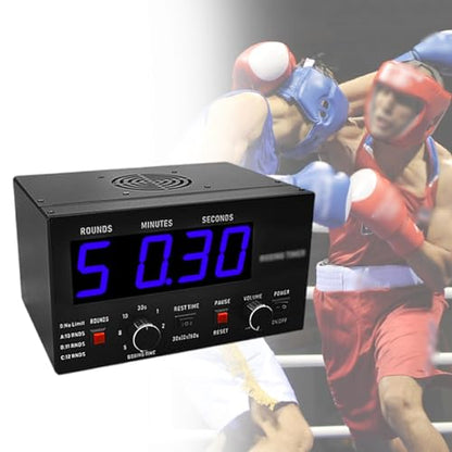 Boxing Interval Timer,Indoor Timer with Led Display, 1-12 Challenge Rounds and Adjustable Buzzer, 30S-10Min Workout and 0/30/60S Rest Time,Blue - color: Blue