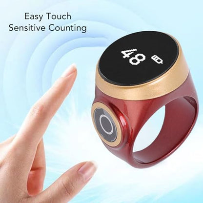 GOWENIC Tasbih Counter Prayer, Touch Control Tasbih Smart Ring Count, Digital LCD Zikr Ring for Men Women, Rechargeable Electronic Finger Counter - color: Red