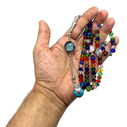 Special for Women Muslim Prayer Beads, Tesbih-Tasbih-Tasbeeh-Misbaha-Masbaha-Subha-Sebha-Sibha-Worry Beads (Multicolor Crystal - 6x8 mm 99 Beads & Allah Tassel)