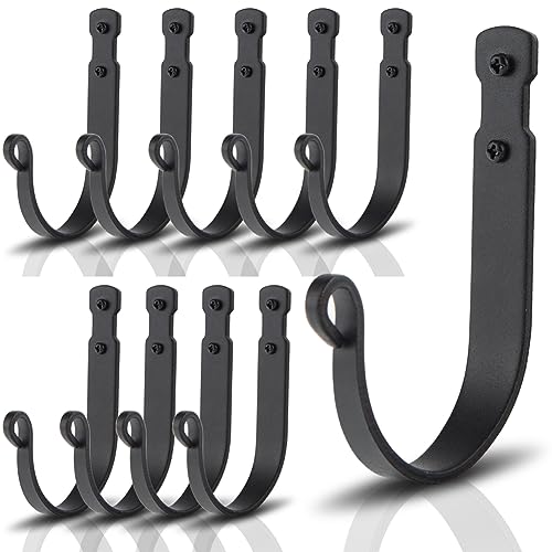 Wrought Iron Wall Mounted Coat Hooks Heavy Duty, Decorative Metal Wall Hooks for Home Garage Bathroom Kitchen Door Office, Wall Hooks for Hanging Coat, Keys, Towel, Tools, Purse, Hat (Black) - size: J Hook Black x 10