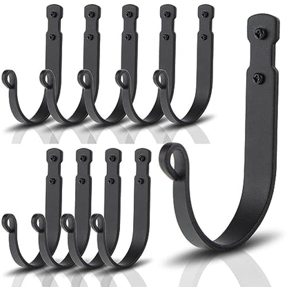 Wrought Iron Wall Mounted Coat Hooks Heavy Duty, Decorative Metal Wall Hooks for Home Garage Bathroom Kitchen Door Office, Wall Hooks for Hanging Coat, Keys, Towel, Tools, Purse, Hat (Black) - size: J Hook Black x 10