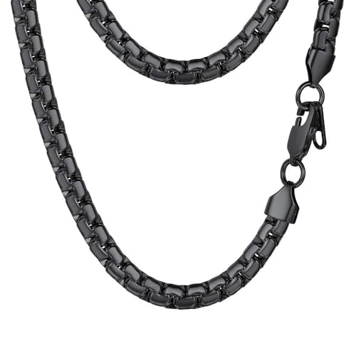 PROSTEEL Stainless Steel Flat Box Link Chain Necklace for Men - size: 18 inch(46cm), style: 6mm-Cool Black