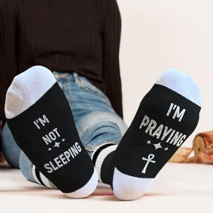 I'm Not Sleeping - Christian Faith Cross Socks Crew Socks, Religious Socks for Adults Teens Prayer, Pastor Gifts - color: Black and White
