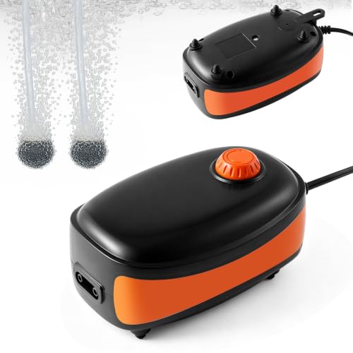 4W/5W/8W Aquarium Corded Electric Air Pump, 96GPH/160GPH/256GPH Dual Outlet & 4-Outlet Oxygen Pump, Ultra Quiet Aquarium Bubbler for Fish and Turtle Tanks up to 300 Gallons - style: 2 Outlets-5W