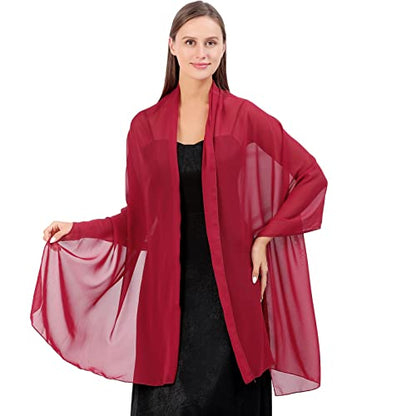 Ladiery Chiffon Shawl Wraps for Women Evening Dresses, Elegant Soft Sheer Shawls for formal dressy Bride Wedding - color: Wine Red(1)