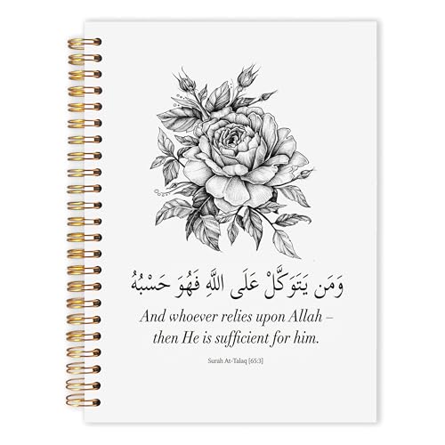 IAFQWDS Floral Islamic Notebook Journal, Religious Ramadan Prayer Journal, Muslim Ramadan Gifts for Women Men Hardcover Spiral Notebook 5.5x8.3 Inch - color: Surah At-Talaq 65:3