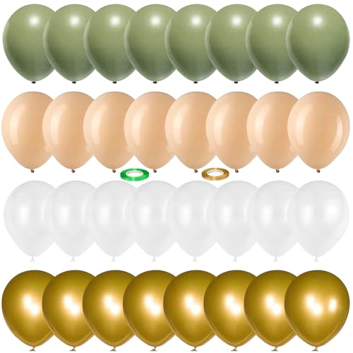 Balloons Green Gold, 60 Packs 12 Inch Retro Sage Green Gold Metallic Balloon, Olive Green White Latex Balloons for Wedding, Birthday, Baby Shower, Safari Jungle Party, Anniversary Decorations - color: Sage Green Gold