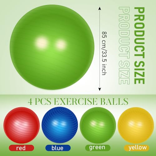 Leyndo 4 Pcs Yoga Exercise Ball Pilates Pregnancy Birthing Fitness Ball with Quick Pump Anti Burst for Improved Posture, Balance, Yoga, Pilates, Training, 4 Colors - size: 33 Inch