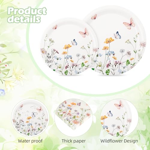 175 Pcs Wildflower Paper Plates and Napkins for 25 Guests | Spring Summer Floral Arrangements Party Tableware for Baby Shower Wedding Birthday Garden Tea Party Supplies - color: Wildflower