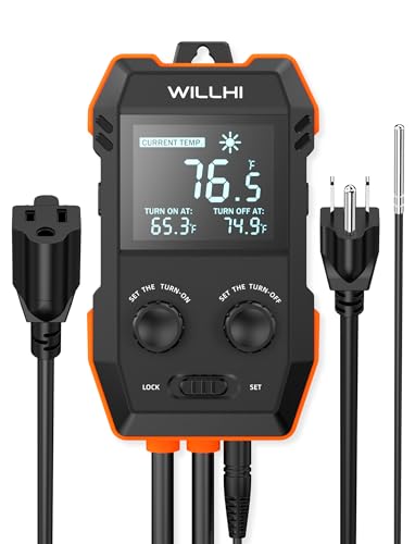 WH2408 Temperature Controller 10A 1200W, Digital Thermostat Controlled Outlet Plug Switch for Reptile Terrarium Greenhouse Homebrew Aquarium Seedling Mat, Heating or Cooling Mode (Pack of 1)