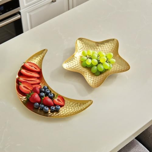 2pcs Ramadan Dessert Tray Metal Serving Plate Small Dinner Dish for Islam Muslim Party Family Gathering Dinning Table Decoration
