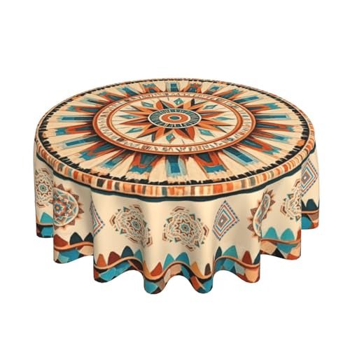 Geometric Southwest Tablecloth Ethnic Round Table Cover Washable Table Cloth for Home Kitchen Party Picnic 60 Inch - color: Geometric Southwest