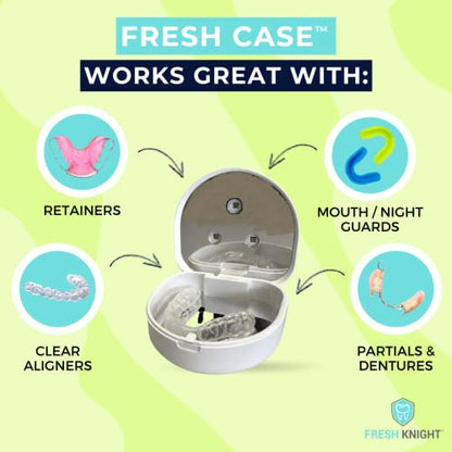 FRESH KNIGHT UVC Retainer Cleaner & Denture Cleaner - UV Retainer Case - Ideal for Invisalign & Mouth Guards - White UV Retainer Container - Convenient Travel Size - color: White UV