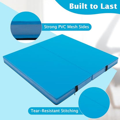 Giantex 4" Thick Folding Gymnastics Mat, 4' x 4' Bio-Folding Exercise Mat with Carry Handles & PU Leather Cover, Gym Home Tumbling Mat for Kids, Yoga, Fitness, Pilates & Martial Arts - color: Blue
