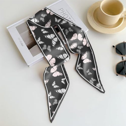 Head Hair Scarf Neck Silk Feeling Scarves Long Thin Satin Fashion Handbag Cute Decoration Women Girls 59 * 6.7'' - color: O-21-pink Butterfly