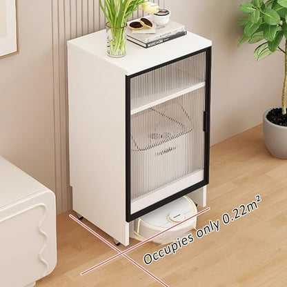 Robot Vacuum Cleaner Storage Rack,Robot Vacuum Storage Cabinet with Glass Door, Mobile Sweeping Robot Rack, Hidden Vacuum Organizer, Floor Aquarium Stand for Living Room (Gray & Black)