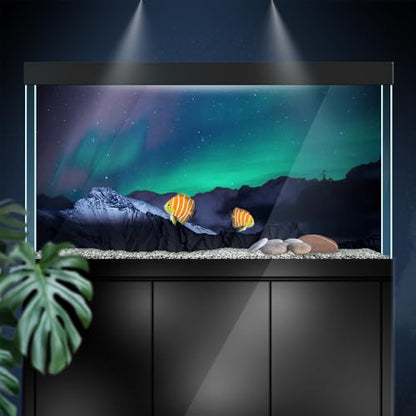 Aquarium Background Stickers - Aurora, Snowy Peaks, Starry Sky, Night Scene Fish Tank Reptile Terrarium Decor Poster (75 x 50 cm / (29.5 x 19.6 inches)) - size: 75 x 50 cm / (29.5 x 19.6 inches)