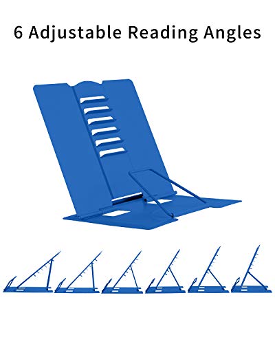 MSDADA Desk Book Stand Metal Reading Rest Book Holder Adjustable Cookbook Documents Holder Portable Sturdy Bookstands for Recipes Textbooks Tablet Music Books with Page Clips (Blue) - color: Blue