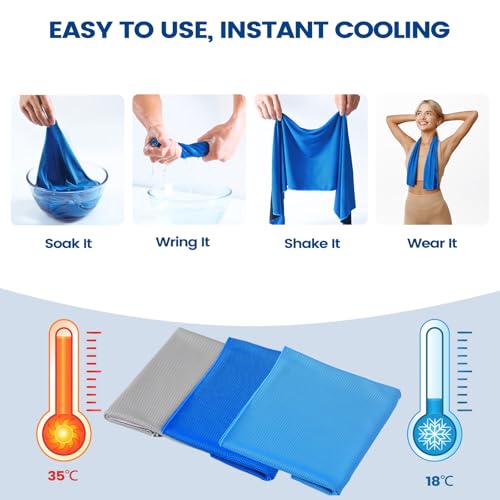Clothirily 6 Pack Cooling Towels, 40x12 Breathable Gym Towel for Neck Face | 6 Pack Set, Instant Cooling Effect, Breathable Microfiber, For Gym Yoga Camping Running, Quick-Dry&Reusable, Fits Neck&Face - color: 2 Dark Blue/2 Light Blue/2 Dark Grey