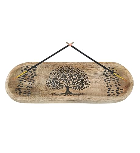VANIYA CRAFTS® Wooden Handmade Tree of Life Design Boat Shape Incense Holder Stand Insence Tray for Home Decor Restaurant (11X4, Natural Black) - color: Natural Brown 3