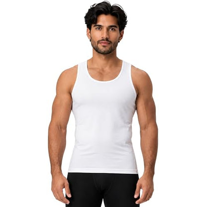DEVOPS 3 Pack Men's Muscle Dry Fit Compression Tank Top Sleeveless Shirt | Compression Fit, Wicking, 4-Way Stretch, Running, Workout, UPF 50+, Sleeveless - color: White / White / White(gray-stitch), size: X-Large