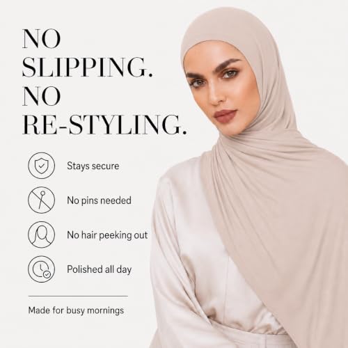 Slip-on Instant Premium Jersey Hijab Head Scarf Wrap for Muslim Women Made in Turkey - color: Vanilla, size: Pack of 1