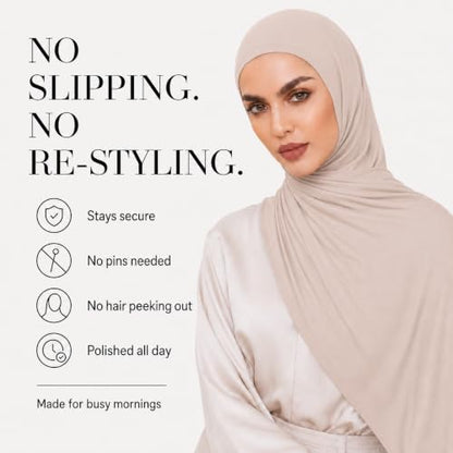Slip-on Instant Premium Jersey Hijab Head Scarf Wrap for Muslim Women Made in Turkey - color: Vanilla, size: Pack of 1