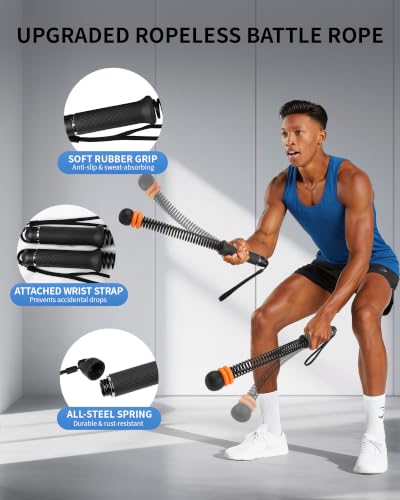 Weighted Ropeless Battle Ropes, Adjustable Resistance & Portable Cordless | Non-Slip Handle, Storage Bag Included, for HIIT Low-Impact Training, Full Body Strength Home Gym Equipment for Men Women