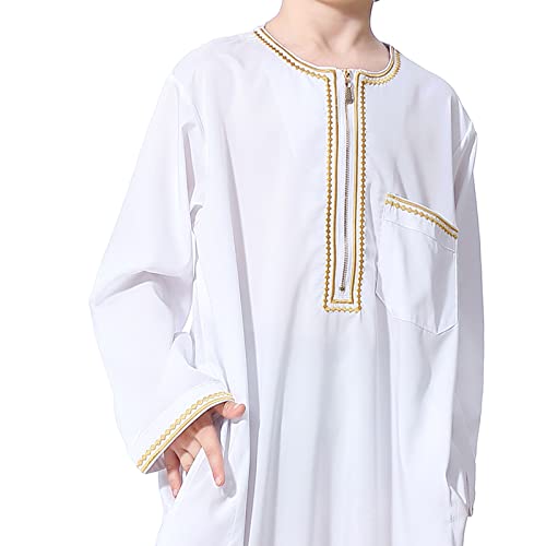 Boys Muslim Kaftan Islamic Thobe Kids Boys Muslim Dress Arabic Thobe Abaya Prayer Clothes Dubai Ramadan Eid Outfit - color: White, size: 9-10 Years