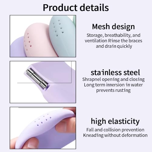 1PC Silicone Retainer Case without Lanyard, Cute Vent Holes Denture Box, Mouth Guard Case Travel Holder for Girls, Women, Men (Purple) - color: Purple