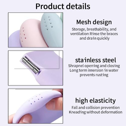 1PC Silicone Retainer Case without Lanyard, Cute Vent Holes Denture Box, Mouth Guard Case Travel Holder for Girls, Women, Men (Purple) - color: Purple