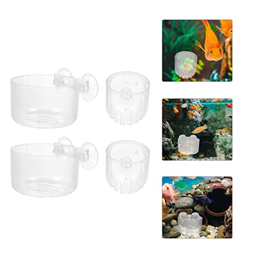 Balacoo Fish Tank Aquarium Accessories 4pcs Acrylic Feeding Cups Fish Feeder Suction Cup Set