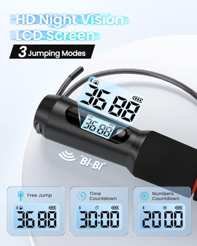 RENPHO Smart Jump Rope with Counter, App Data Tracking, LCD Display | App Data Storage & Analysis, Tangle-Free Design, Adjustable Workout Rope, Fitness Training for Crossfit, Gym & MMA - color: C-Black Steel wire rope 1 pc