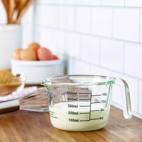 Farberware 2-Cup Borosilicate Glass Wet and Dry Measuring Cup with Oversized Measurements, Clear - style: 2-Cup