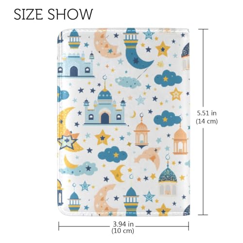 ALAZA Set Of Islamic Background Suitable for Ramadan Or Eid Al Fitr with Traditional Lantern Star Half Leather Passport Holder Cover Case Travel One Pocket