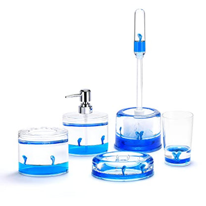 5 Piece Acrylic Liquid 3D Floating Motion Bathroom Vanity Accessory Set Ocean Cartoon Animal Theme Dolphin Toothbrush Holder, Tumbler, Soap Dispenser, Soap Dish, Toiletbrush Holder Set - size: 5-piece, style: Dolphin